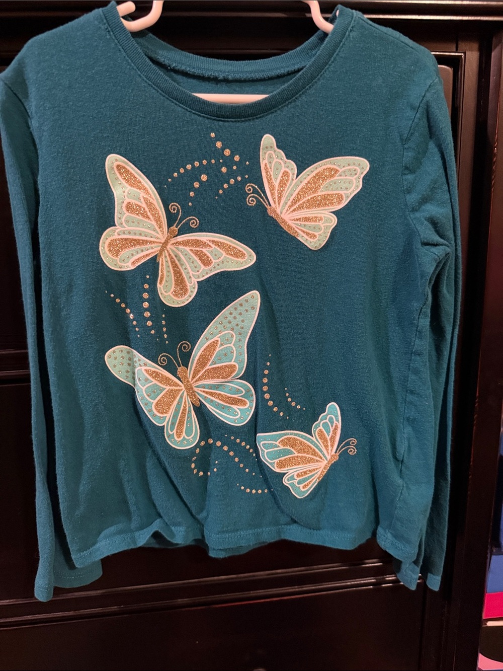 Girls Teal Butterfly Long-Sleeve Top